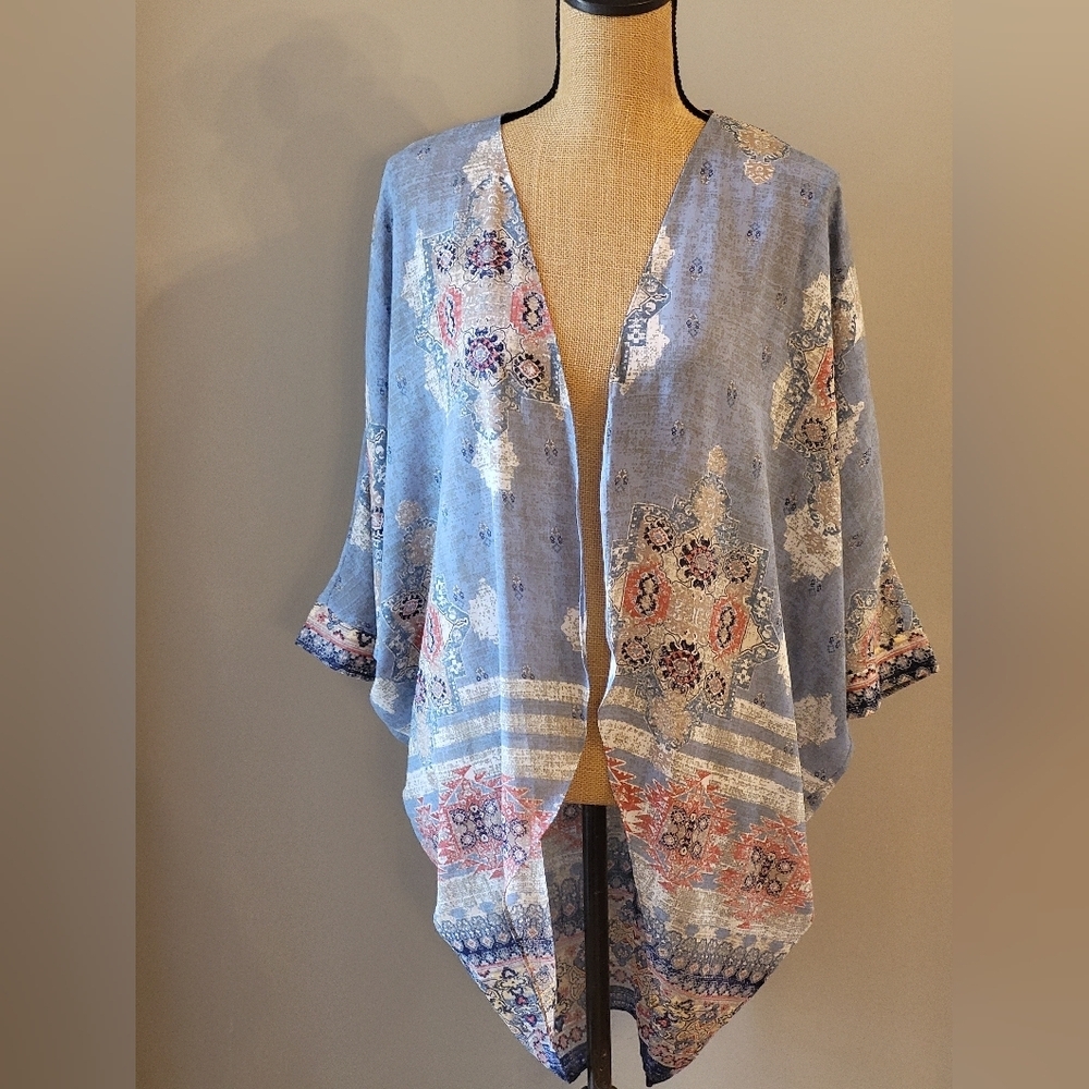 Gianni Bini Xsmall Polyester Duster Open With Dolman Sleeves Blue